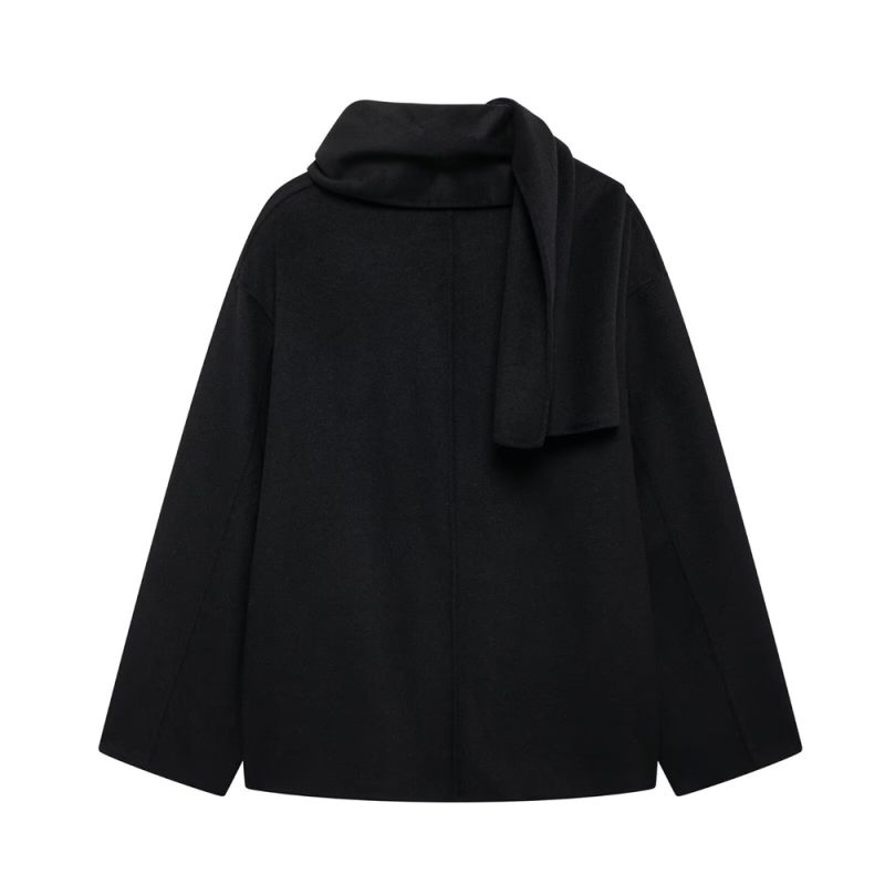 UNIZERA premium black single button short woolen coat for autumn and winter new women's scarves and coats - Image 2