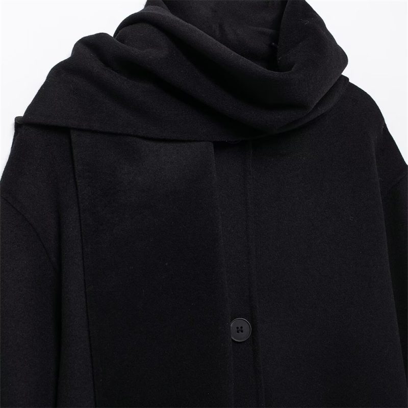 UNIZERA premium black single button short woolen coat for autumn and winter new women's scarves and coats - Image 3
