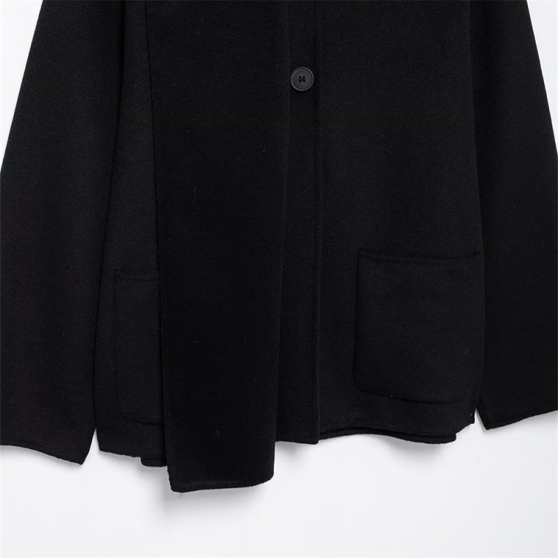 UNIZERA premium black single button short woolen coat for autumn and winter new women's scarves and coats - Image 4