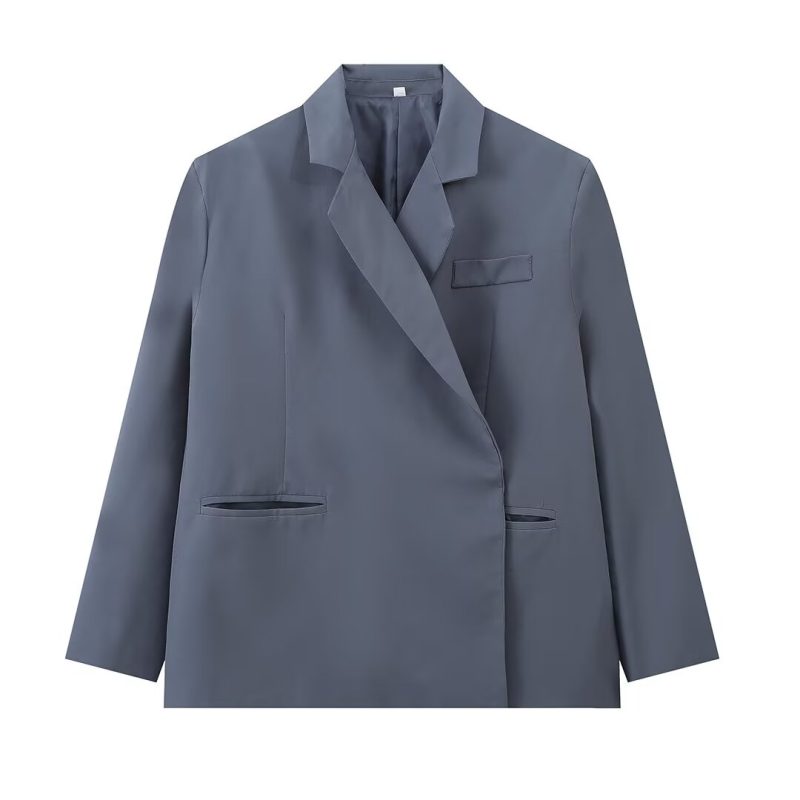 TRAFZA Women Fashion Long Sleeve Lapel Pocket Decorate Jacket Autumn Female Casual Single-button Solid 3-Colors Blazer Mujer - Image 8