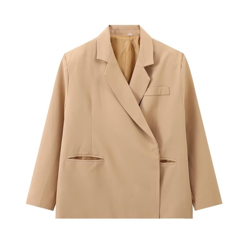 TRAFZA Women Fashion Long Sleeve Lapel Pocket Decorate Jacket Autumn Female Casual Single-button Solid 3-Colors Blazer Mujer - Image 9