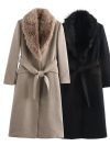 RARF Women's Belt Warm Fur Collar Coat Flip Collar Pocket Button Decoration Autumn/Winter New Women's Wear