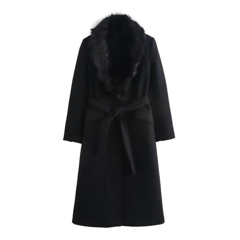 RARF Women's Belt Warm Fur Collar Coat Flip Collar Pocket Button Decoration Autumn/Winter New Women's Wear - Image 2