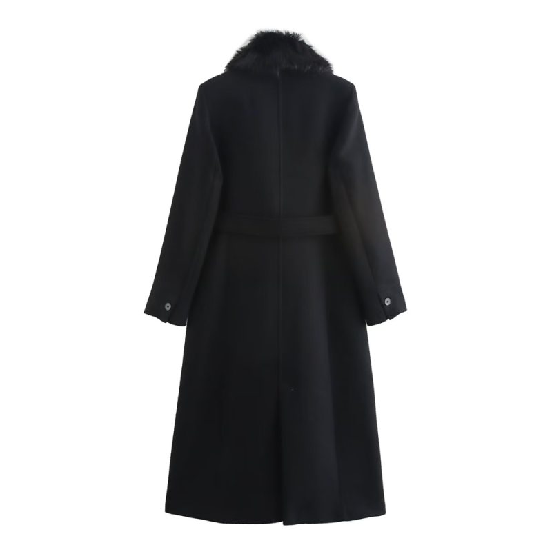 RARF Women's Belt Warm Fur Collar Coat Flip Collar Pocket Button Decoration Autumn/Winter New Women's Wear - Image 3