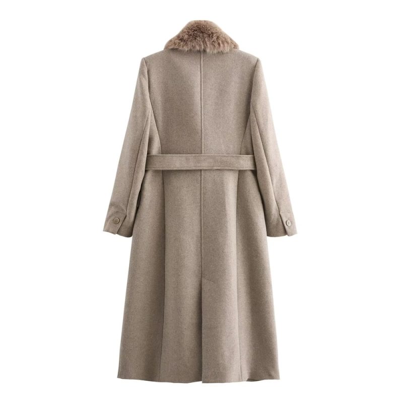 RARF Women's Belt Warm Fur Collar Coat Flip Collar Pocket Button Decoration Autumn/Winter New Women's Wear - Image 5