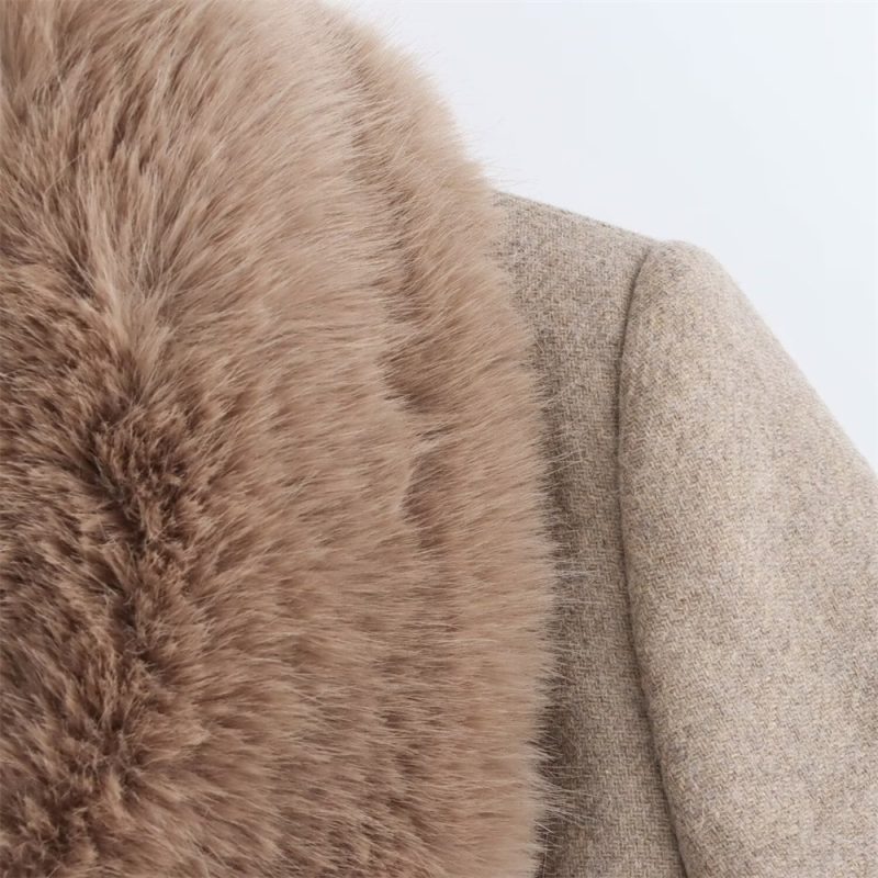 RARF Women's Belt Warm Fur Collar Coat Flip Collar Pocket Button Decoration Autumn/Winter New Women's Wear - Image 6