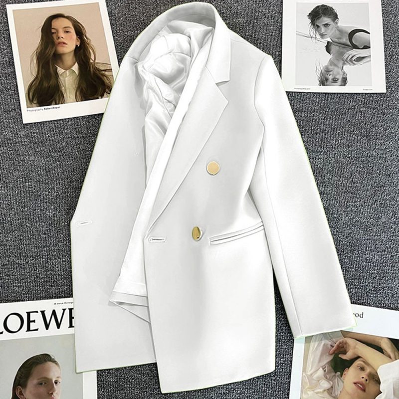Office Blazers For Women 2023 Casual Fashion Long Sleeve New White Black Single Button Jackets Coats Blazer - Image 5