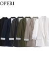 DUOPERI Women Fashion Solid Blazer Notched Collar Long Roll up Sleeves Female Chic Office Lady Business Outfits