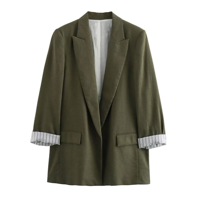 DUOPERI Women Fashion Solid Blazer Notched Collar Long Roll up Sleeves Female Chic Office Lady Business Outfits - Image 2