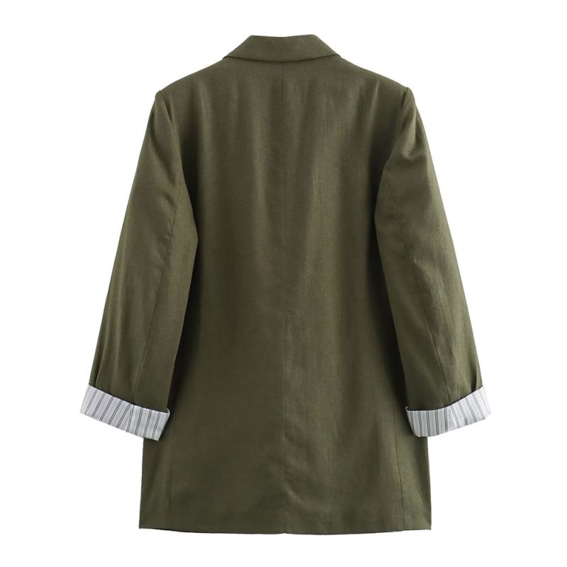 DUOPERI Women Fashion Solid Blazer Notched Collar Long Roll up Sleeves Female Chic Office Lady Business Outfits - Image 3