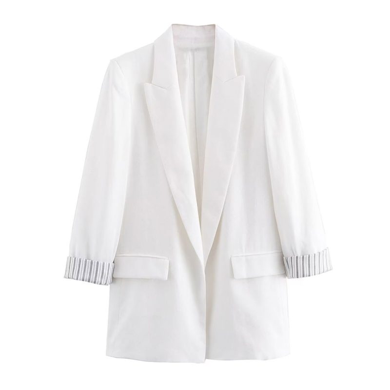 DUOPERI Women Fashion Solid Blazer Notched Collar Long Roll up Sleeves Female Chic Office Lady Business Outfits - Image 4