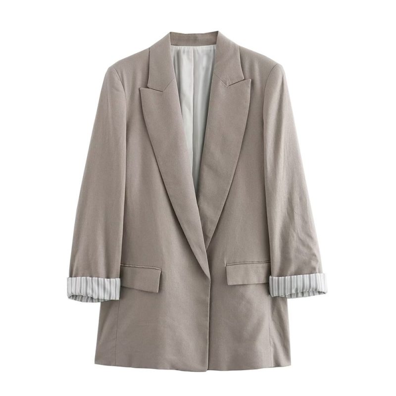 DUOPERI Women Fashion Solid Blazer Notched Collar Long Roll up Sleeves Female Chic Office Lady Business Outfits - Image 5