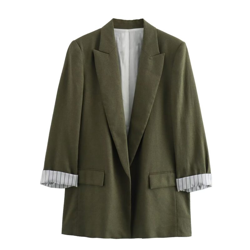 DUOPERI Women Fashion Solid Blazer Notched Collar Long Roll up Sleeves Female Chic Office Lady Business Outfits - Image 7