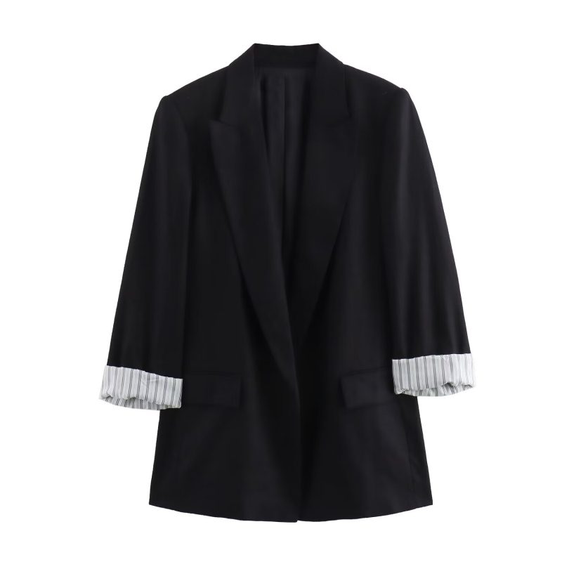 DUOPERI Women Fashion Solid Blazer Notched Collar Long Roll up Sleeves Female Chic Office Lady Business Outfits - Image 8