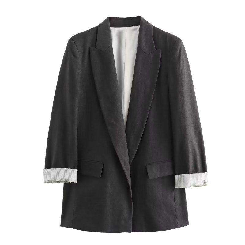 DUOPERI Women Fashion Solid Blazer Notched Collar Long Roll up Sleeves Female Chic Office Lady Business Outfits - Image 9