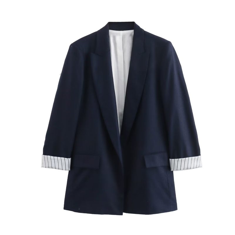 DUOPERI Women Fashion Solid Blazer Notched Collar Long Roll up Sleeves Female Chic Office Lady Business Outfits - Image 12