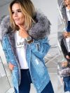 Women Fashion Long Sleeve Denim Jacket Faux Fur Collar Hooded Coat Autumn Winter Warm Thicken Wool Lining Denim Coat Outerwear