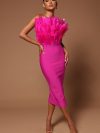 STOCK New Arrival 3 Colors Gorgeous FeathersStrapless Bodycon Bandage Dress Elegant Woman Party Dress Cocktail Party Vestido