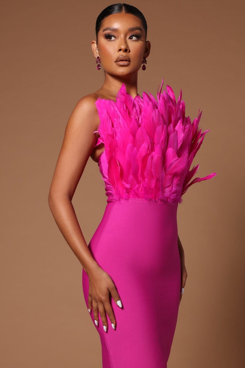STOCK New Arrival 3 Colors Gorgeous FeathersStrapless Bodycon Bandage Dress Elegant Woman Party Dress Cocktail Party Vestido - Image 2