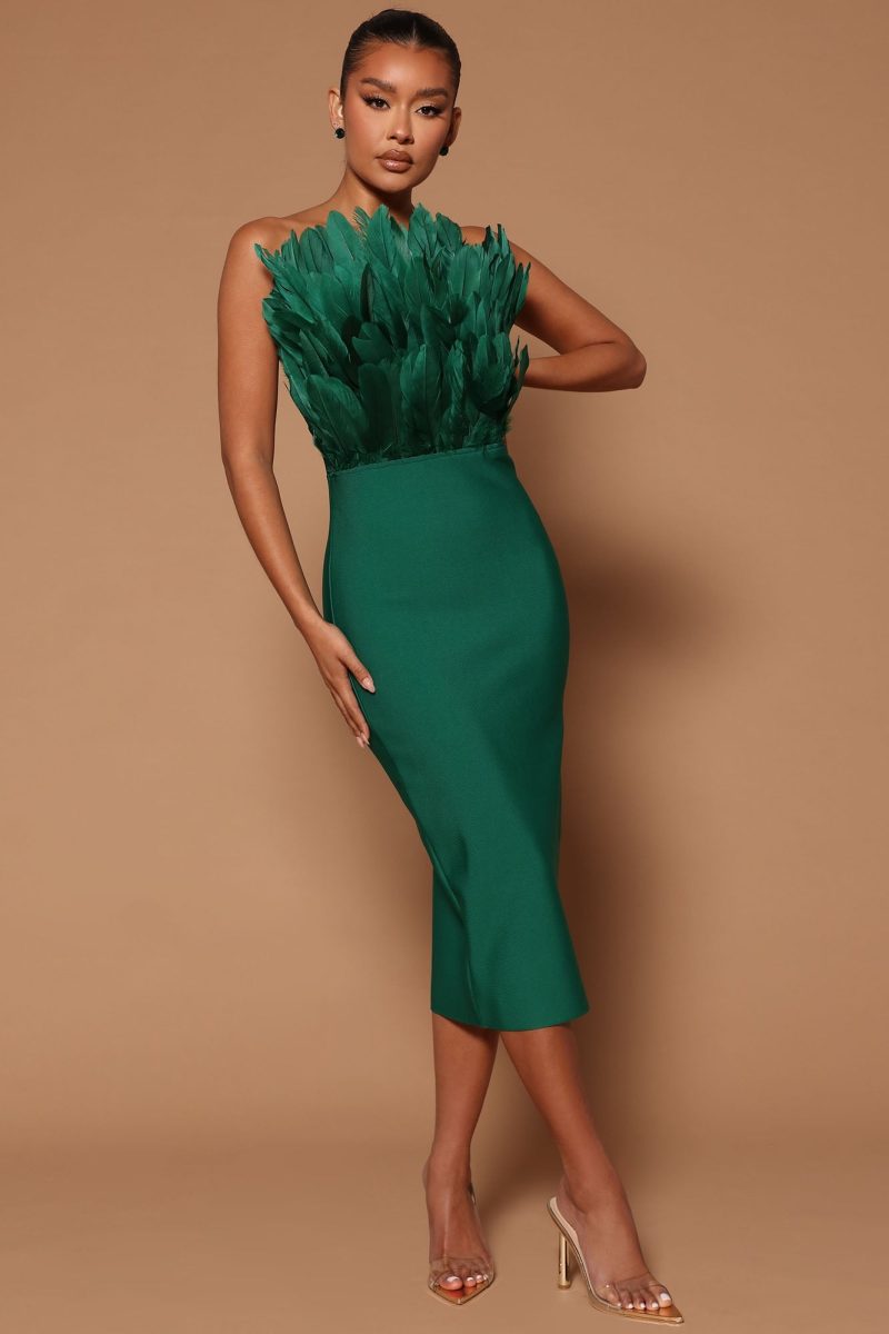 STOCK New Arrival 3 Colors Gorgeous FeathersStrapless Bodycon Bandage Dress Elegant Woman Party Dress Cocktail Party Vestido - Image 4