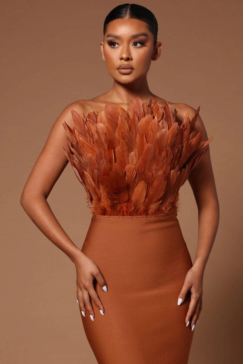 STOCK New Arrival 3 Colors Gorgeous FeathersStrapless Bodycon Bandage Dress Elegant Woman Party Dress Cocktail Party Vestido - Image 5