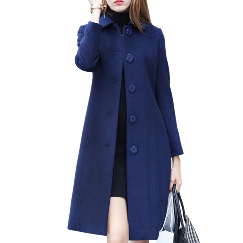 New Fashion British Solid Button Wool Coat Women Long Sleeve Jackets Woman Elegant Pocket Slim Outfit Mujer - Image 2