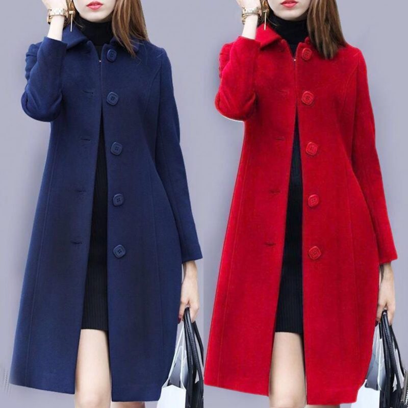 New Fashion British Solid Button Wool Coat Women Long Sleeve Jackets Woman Elegant Pocket Slim Outfit Mujer - Image 3