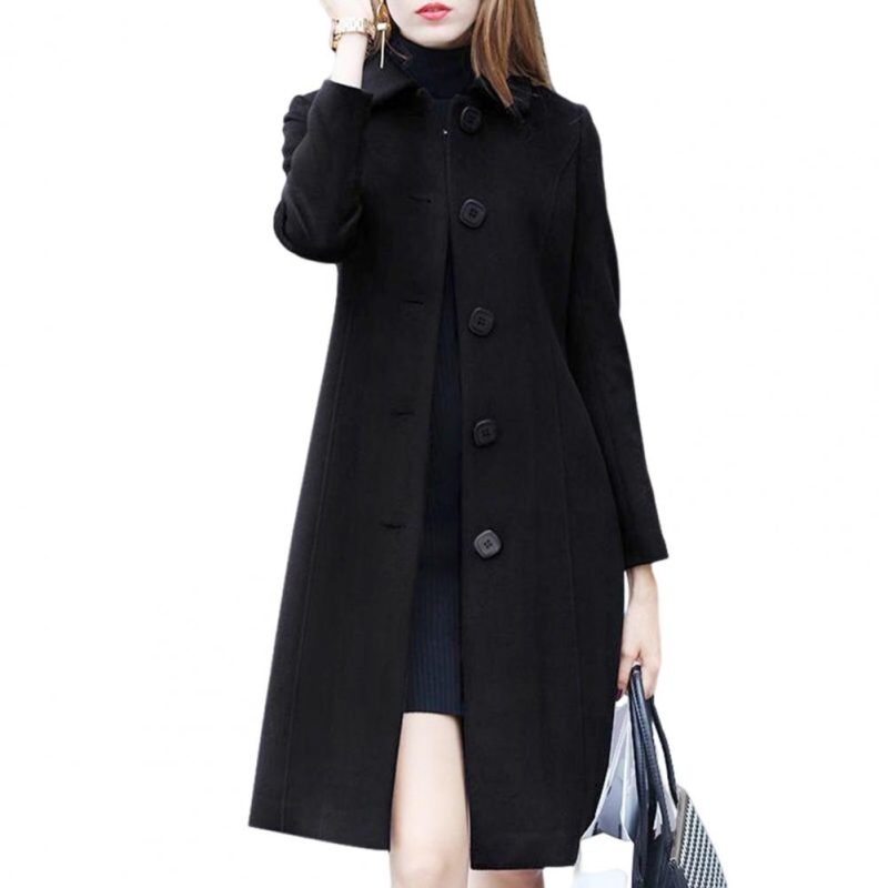 New Fashion British Solid Button Wool Coat Women Long Sleeve Jackets Woman Elegant Pocket Slim Outfit Mujer - Image 7