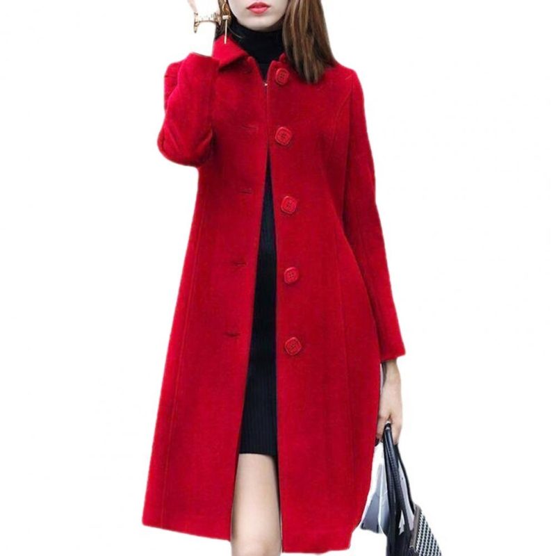 New Fashion British Solid Button Wool Coat Women Long Sleeve Jackets Woman Elegant Pocket Slim Outfit Mujer - Image 8