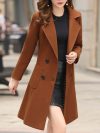 2024 Autumn Winter Women Long Woolen Coats Double Breasted Female Solid Color Slim Fit Outerwear Turn-down Collar Streetwear