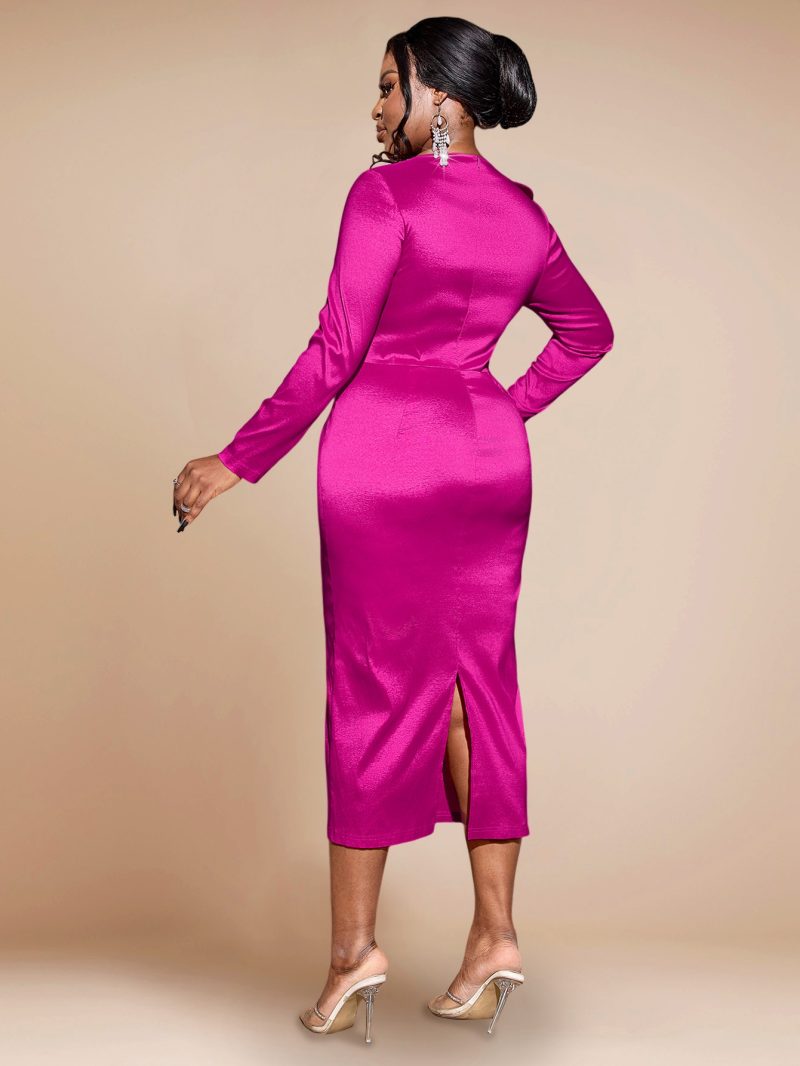Women Long Sleeve Bodycon Dresses O Neck Beaded Slim Fit Package Hip Midi Evening Cocktail Event Outfits for Ladies 2XL 3XL New - Image 2