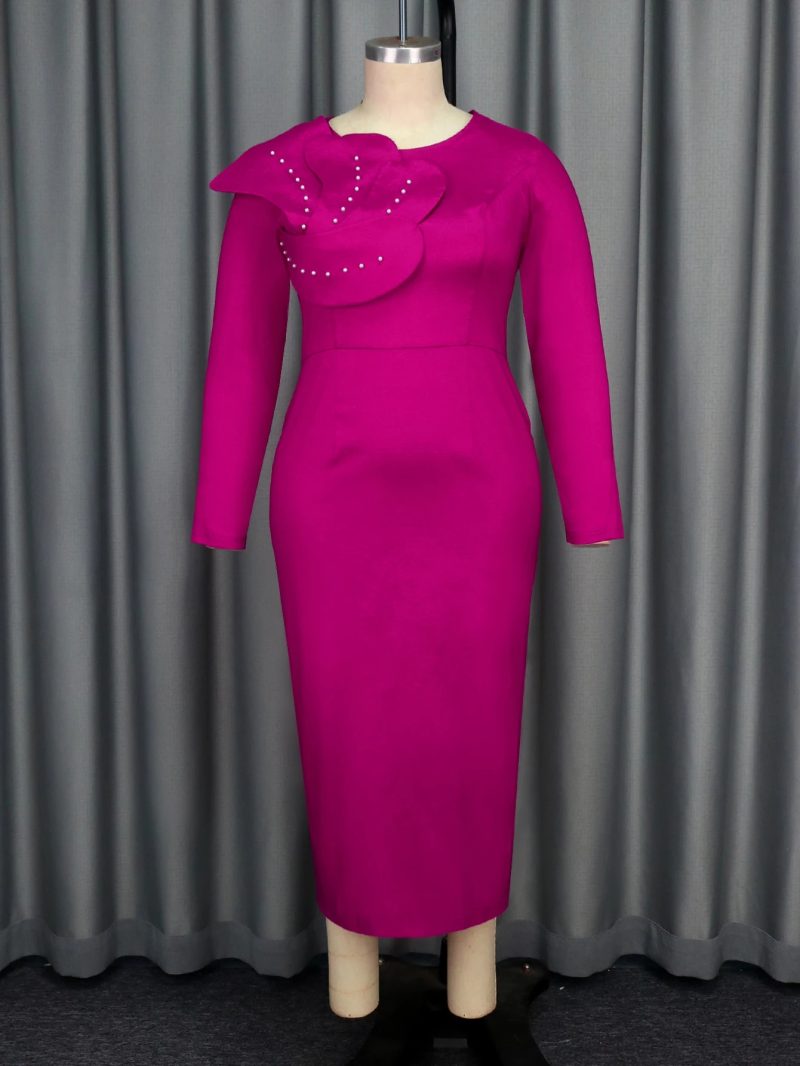 Women Long Sleeve Bodycon Dresses O Neck Beaded Slim Fit Package Hip Midi Evening Cocktail Event Outfits for Ladies 2XL 3XL New - Image 3
