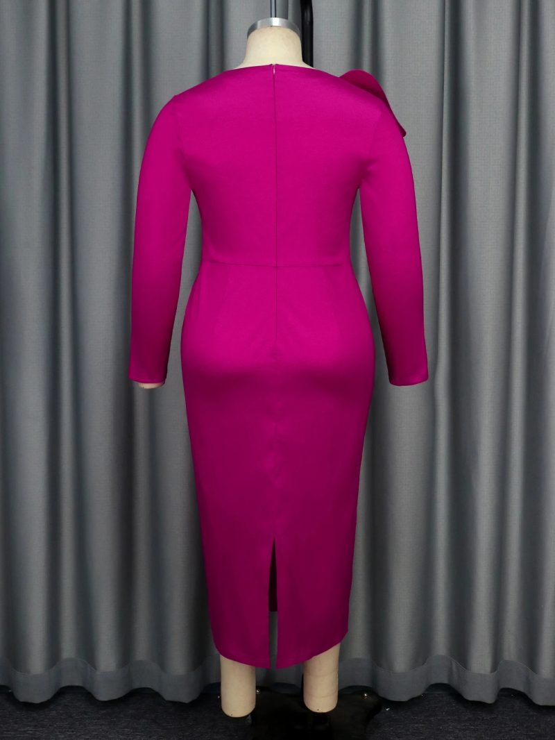 Women Long Sleeve Bodycon Dresses O Neck Beaded Slim Fit Package Hip Midi Evening Cocktail Event Outfits for Ladies 2XL 3XL New - Image 4
