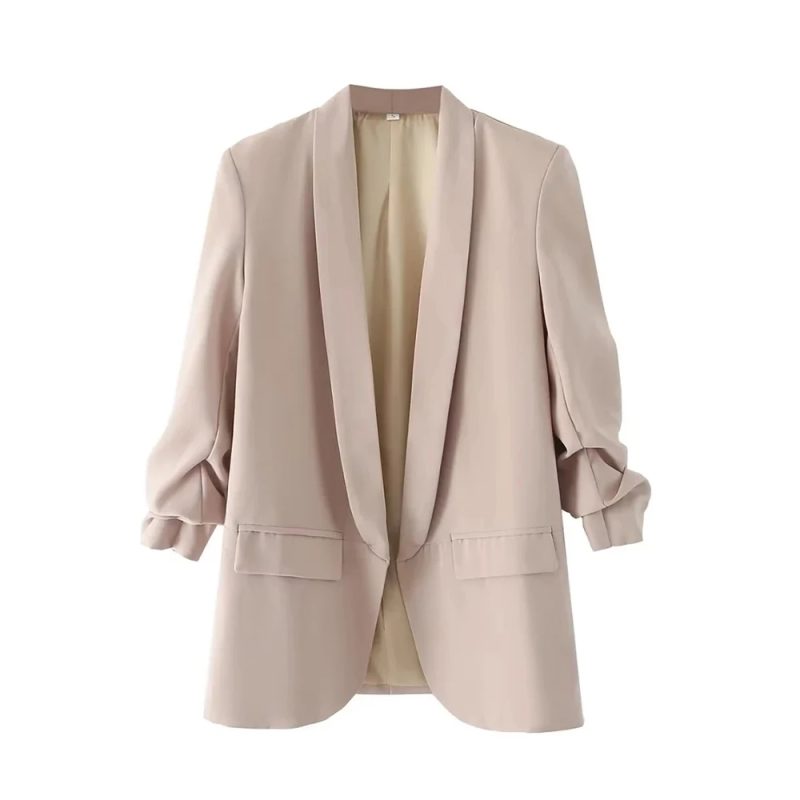 TRZA Women Fashion Office Wear Open Blazer Coat Vintage Long Pleated Sleeves Flap Pockets Female Outerwear Chic Tops - Image 7
