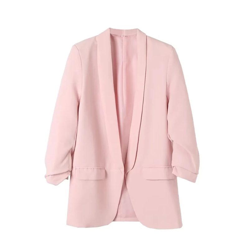 TRZA Women Fashion Office Wear Open Blazer Coat Vintage Long Pleated Sleeves Flap Pockets Female Outerwear Chic Tops - Image 10
