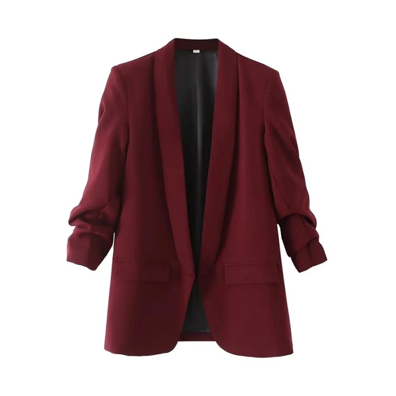 TRZA Women Fashion Office Wear Open Blazer Coat Vintage Long Pleated Sleeves Flap Pockets Female Outerwear Chic Tops - Image 11