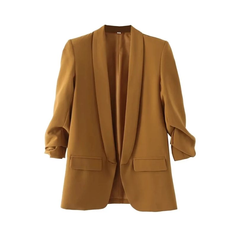 TRZA Women Fashion Office Wear Open Blazer Coat Vintage Long Pleated Sleeves Flap Pockets Female Outerwear Chic Tops - Image 14