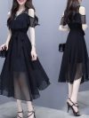 2023 Spring Summer New Luxury Black Slimming Elegant Women's Fashion Waist-fitted Lightweight Long Skirt