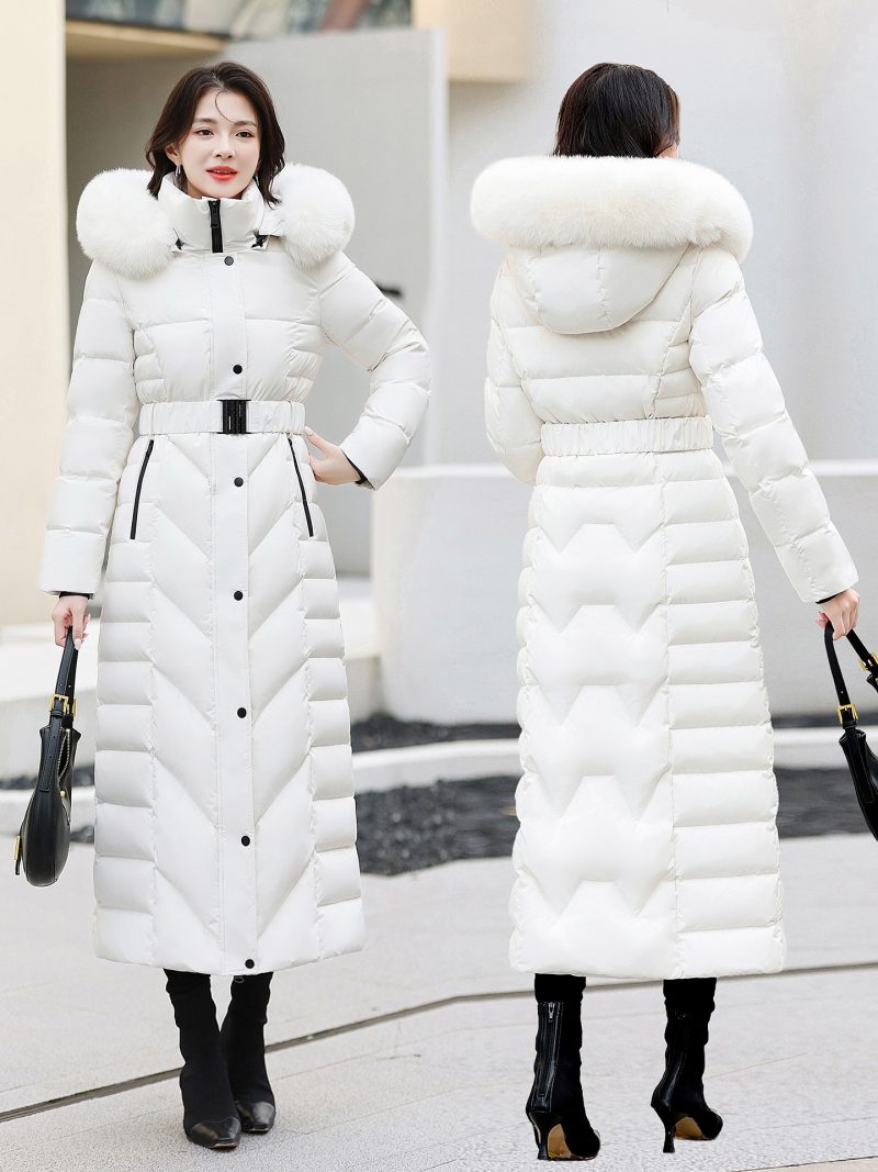 Women Down Coat Slim Fit Length 125cm Thickening Windproof Waterproof Detachable Fox Fur Collar X-Long Duck Down Jacket - Image 26