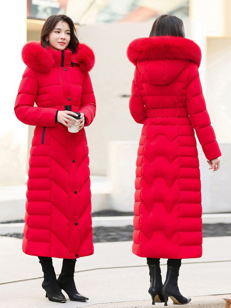 Women Down Coat Slim Fit Length 125cm Thickening Windproof Waterproof Detachable Fox Fur Collar X-Long Duck Down Jacket - Image 27