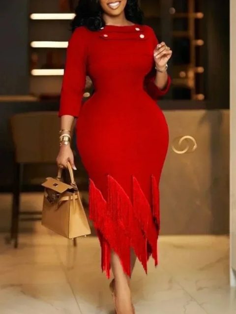 Elegant Tassel Celebrity Formal Long Dress with Lace Up Backless Red Christmas Slim Fit Dresses Party Club Dress Birthday Outfit