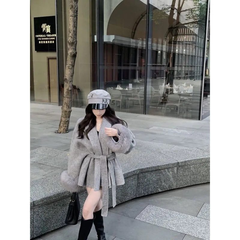 Fashion Coats Women Patchwork Furry Long Sleeve Bandage Outwear Korean Y2k Clothing Slim Waist Temperament Solid Color Jackets - Image 8