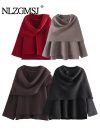 NLZG 2023 Winter Female Scarf Coat Long Sleeve Knitted Asymmetric Jackets For Women Streetwear Causal Women Coats