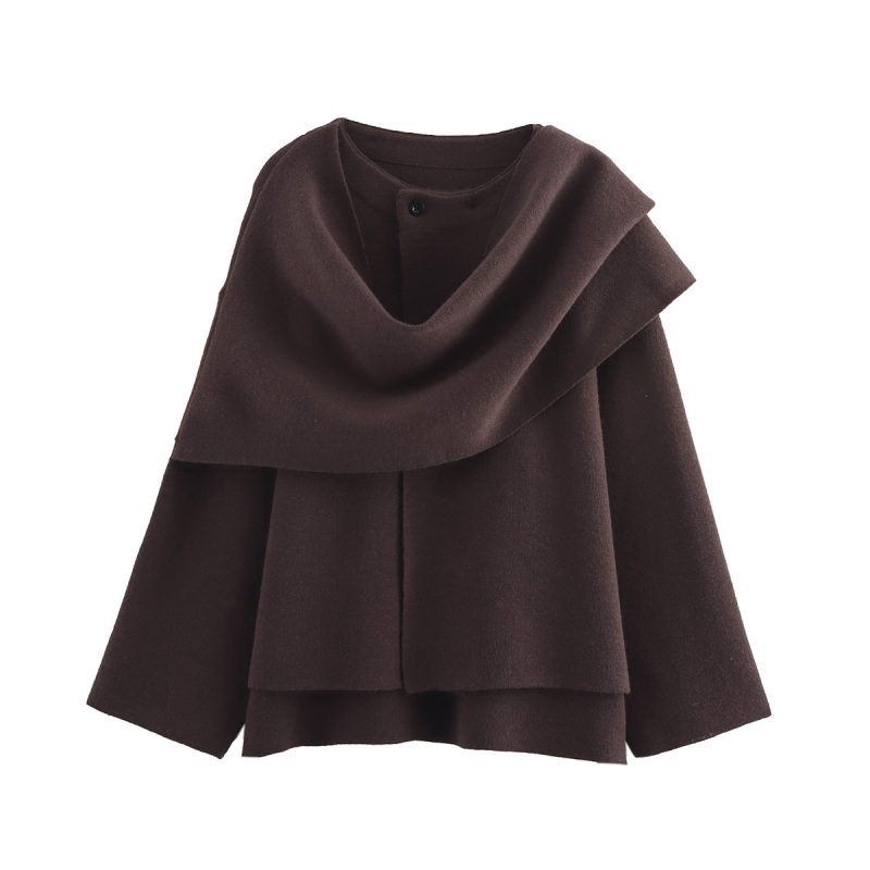 NLZG 2023 Winter Female Scarf Coat Long Sleeve Knitted Asymmetric Jackets For Women Streetwear Causal Women Coats - Image 6