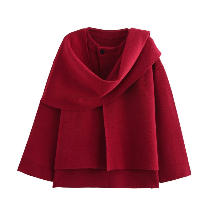 NLZG 2023 Winter Female Scarf Coat Long Sleeve Knitted Asymmetric Jackets For Women Streetwear Causal Women Coats - Image 8