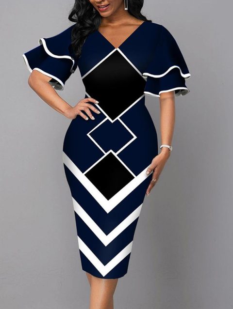 Elegant Women Dress 2021 Summer Fashion V Neck Short Sleeve Sexy Slim Dress Vintage Patchwork Casual Lady Party Dresses Vestido