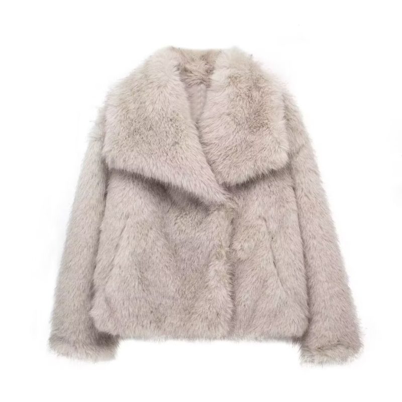 TFMLN Women Fashion Warm Faux Fur Jacket Warm Coat Female Pocket Outerwear Chic Lapel Collar Thick Coat - Image 5