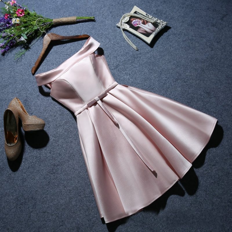 Off Shoulder Prom Dresses Short Pink Bridesmaid Dresses Satin Simple Elegant Lace Up Party Graduation Gowns Sweet Cocktail Dress - Image 9