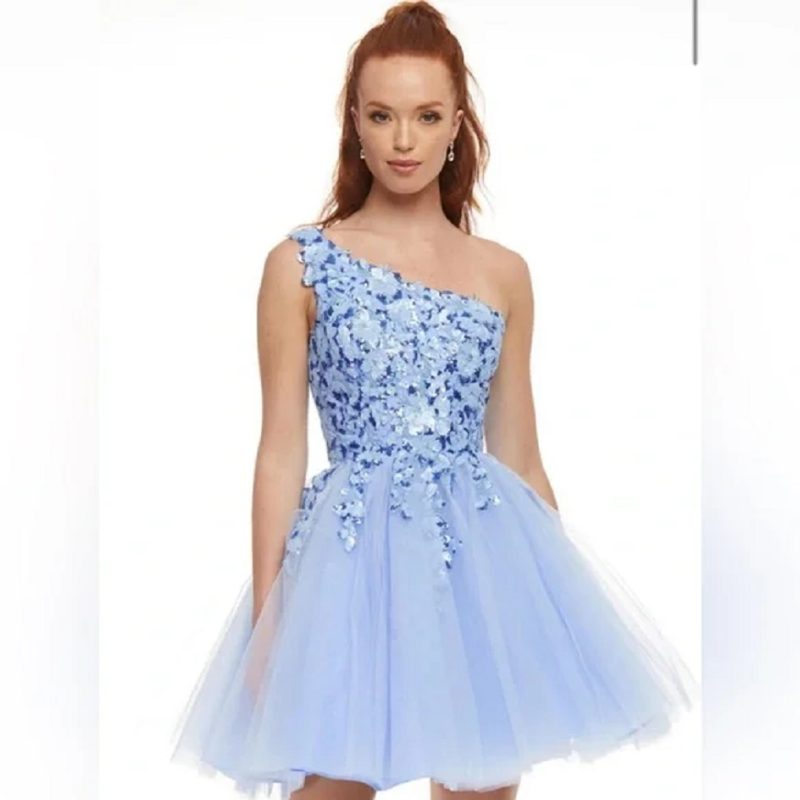 One-shoulder Sparkly Corset Cocktail Dresses Sleeveless Lace Appliques Pleated Backless Homecoming Gowns A-line Short Prom Gowns - Image 4