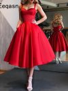 Elegant Red Short Cocktail Dresses Women Satin Party Dress for Wedding Knee Length A Line Robe de Cocktail Prom Gown Customized